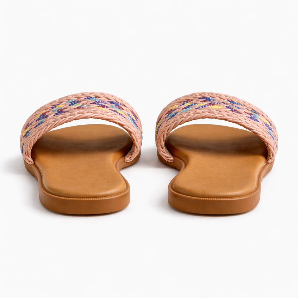 Women pink Woven Strap Flat Slide Sandals